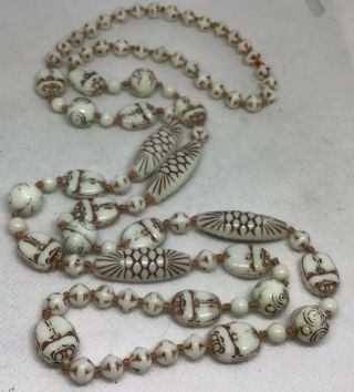 Art Deco Czech Egyptian Revival Max Neiger Glass Scarab Long Necklace