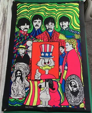 Vintage 1969 " The Gang " Beatles Blacklight Poster,  Dan Shupe,  Poster Prints