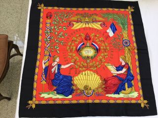 Rare Hermes Paris Republic Of France Silk Scarf W/original Box & Gift Bag