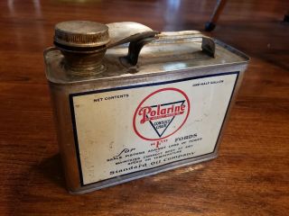 Vintage Polarine Motor Oil Can 1/2 Gallon Metal Tin Standard Oil