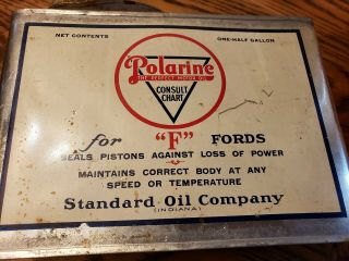 Vintage Polarine Motor Oil Can 1/2 Gallon Metal Tin Standard Oil 7