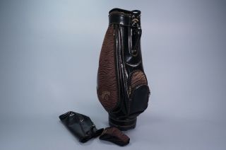 Vintage Callaway 3 - Way Golf Cart Bag Black Leather / Tiger Print L@@k