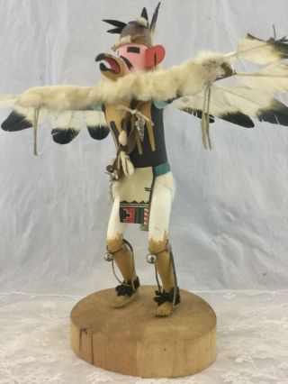 Vintage Carved Wood Hopi Kachina Doll Sculpture Hawk Signed Raymond Parkett