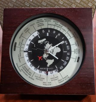 Seiko World Time Clock Qz877b Quartz Nib Box,  Vintage 1970s Made In Japan