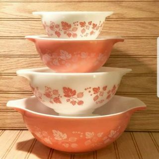 Rare Vintage Set Of 4 Pink Gooseberry Cinderella Bowl Photo