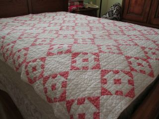 Vintage Handmade Quilt 72 /x 80 Monkey Wrench Pattern 6 Spi Aged To 1940 