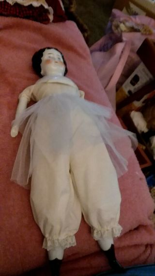 Antique 18 - Inch China Head Doll in Adorable Brown & Cream Checked Dress with. 5