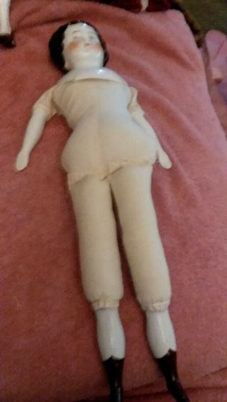 Antique 18 - Inch China Head Doll in Adorable Brown & Cream Checked Dress with. 7