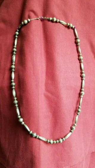 Vintage Navajo Silver Bench Bead (old Pawn?) Necklace