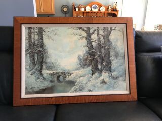 Landscape Vintage Oil Painting Framed Winter Scene Signed 1940’s