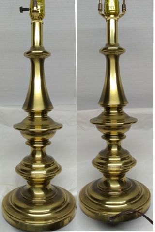 Vintage STIFFEL solid brass table lamp 27 inch,  2 Tiers,  bell shade beaded trim 2
