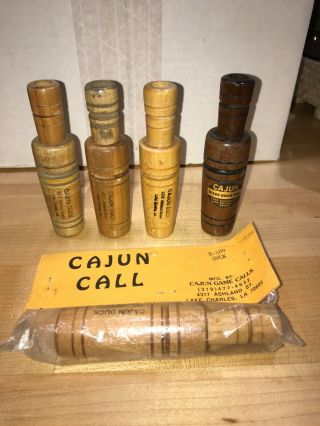 Five Vintage Cajun Duck Calls One In Origial Packaging.