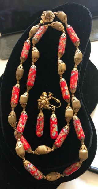 Vintage Miriam Haskell Necklace And Earring Set