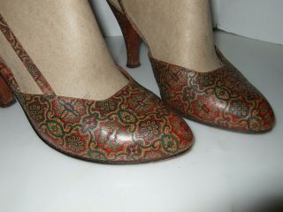 Vintage Women’s Herbert Levine High Heel Slingback Shoes Paisley Pattern Leather