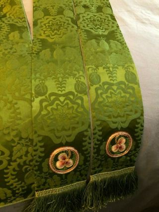 GORGEOUS VINTAGE 5 PC GREEN BROCADE CATHOLIC CHURCH ALTAR SET J.  T.  CUTHBERTSON 5