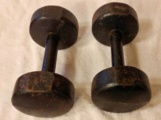 Vintage York Barbell 15 lb pair Roundhead Dumbbells 3