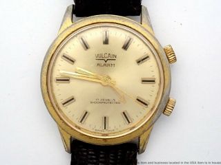 1950s Mid - Century Vintage Vulcain Swiss 7609 Mens Alarm Running Wrist Watch 17j