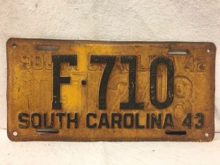Vintage 1943 Double Stamped South Carolina License Plate