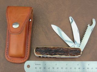 Vintage Victorinox Swiss Knife Multi Blade With Stag Style Handles.  Rare.