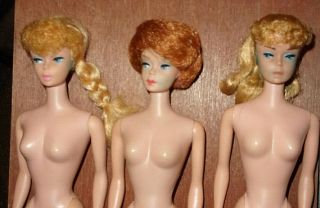 Vintage Barbie 2 Ponytail & 1 Bubble Doll,  on Midge/Barbie Bodies w/Green Ears 2