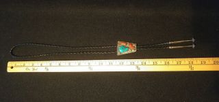 Old Pawn Sterling Silver Bolo Tie Signed ZZ TURQUOISE Coral Incredible Vintage 6
