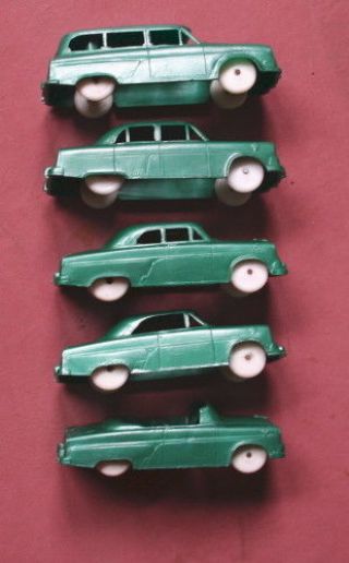 Vintage F&F MOLD CEREAL CARS Complete Set of Green 54 Fords 4