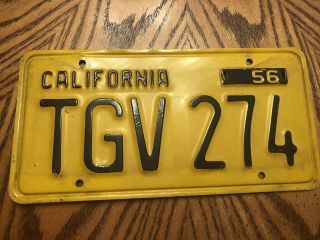 1956 56 California License Plate Tag Vintage Tgv 274 Old Antique