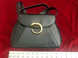1990 Vintage Authentic Cartier Panthere Black Leather Shoulder Bag,  Nores