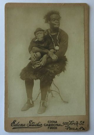 African Man Holding Chimpanzee Smoking A Pipe 1880s Photo By Edena - Rare