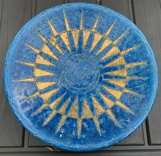 Artist Signed Rare Mid - Century Gold Blue Sun Bowl 1950 