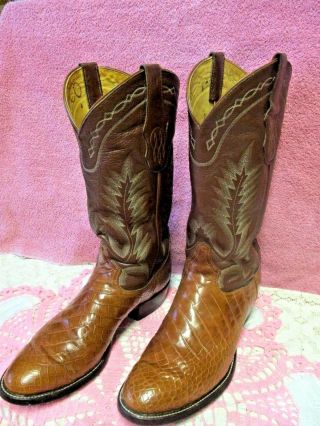 Tony Lama Boots Alligator Belly Cowboy Western 8 1/2 D Usa Vintage Exotic Exc