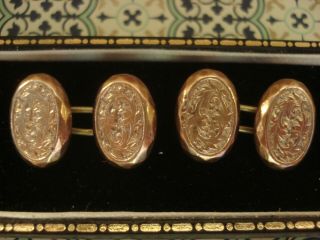 Antique Victorian Rose Rolled Gold: Repousse Foliate Engraved Cufflinks