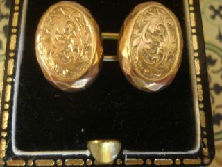 Antique Victorian Rose Rolled Gold: Repousse Foliate Engraved Cufflinks 2