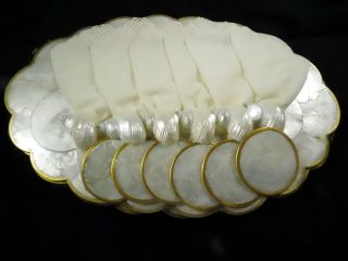 Vintage Capiz Mother Of Pearl Shell Placemats Napkins Rings & Coasters Pkg