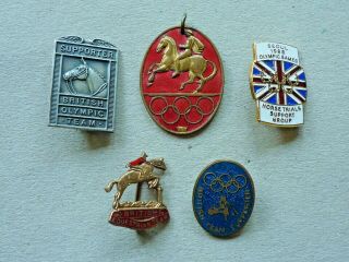 Five (5) Vintage Enamel Badges Olympic Games Horse Equestrian Seoul 1988 Etc