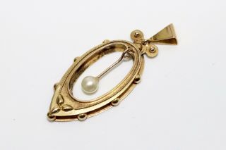 A Antique Victorian 15ct 625 Yellow Gold Pearl Swinging Pendant 12899