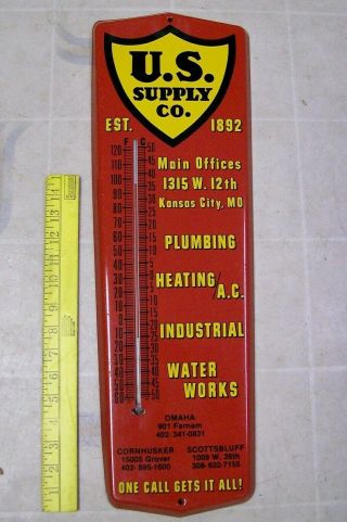 Vintage U.  S.  Supply Co.  Metal Sign Thermometer 24” X 8” 