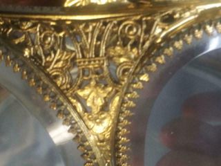 Old Vintage Ornate Filigree Jewelry Box Beveled Glass Metal Casket Mid Century 6