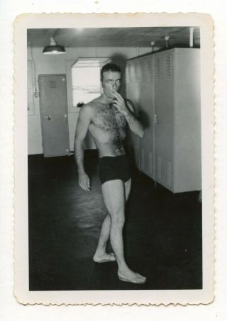24 Vintage Photo Hairy Beefcake Swimsuit Soldier Boy Man Snapshot Gay