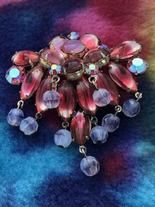 Wow D&e Juliana Vintage Givre Pink Watermelon Glass Rhinestone Beaded Brooch Pin