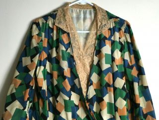 Antique Art Deco Silk Multi - Color Dress - Geometric Pattern - Clothing Outfit