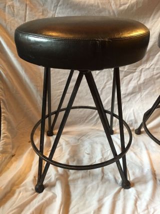 2 Vintage Mid Century Wrought Iron Swivel Bar Stool Black Vinyl Set Trendler 3