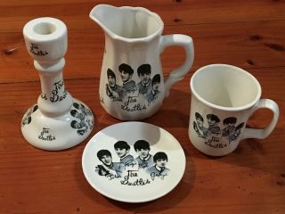 The Beatles (vintage) - China Candlestick,  Plate,  Jug & Mug