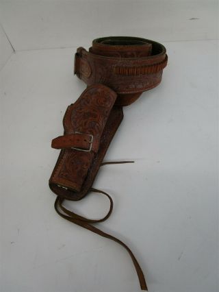 Vintage Tooled Leather Holster Pistol Gun 43 " Belt