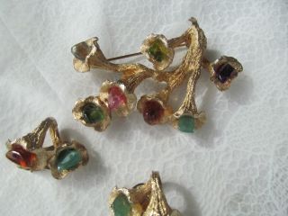 Swoboda Signed Vintage Matching Set Jewelry With Brooch And Clip Back Earrings