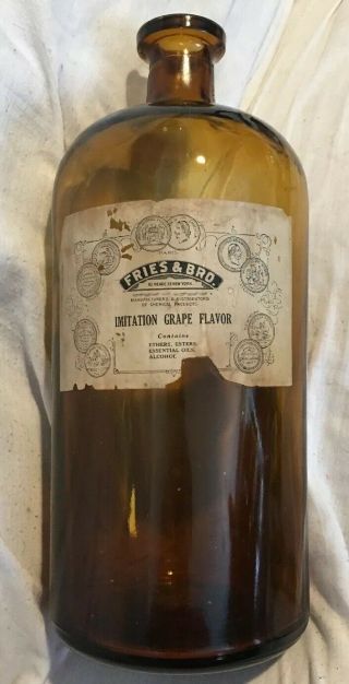 Vintage 1 Gallon Amber Bottle Fries & Bro Chemical Co.  York Grape Flavor