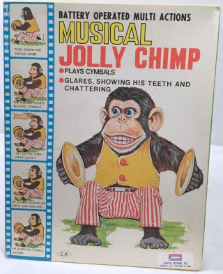 Vintage Musical Jolly Chimp Battery Operated Toy Plays Cymbals Box