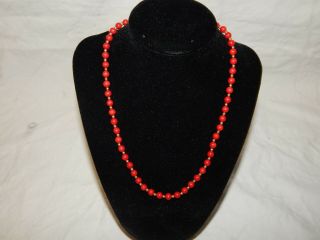 Vintage Red Coral Beaded Necklace With 14k Gold Clasp And 14k Bead Inserts.