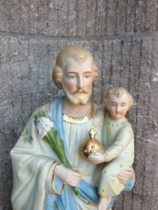 Vintage Porcelain Bisque St Joseph Child Jesus Altar Standing Figurine Statue