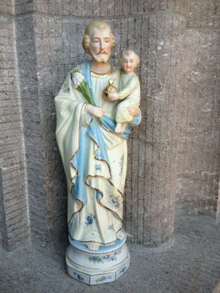 Vintage Porcelain Bisque St Joseph Child Jesus Altar Standing Figurine Statue 2